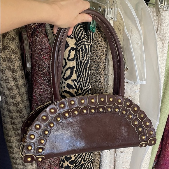 Maxx New York Dark Brown brass Studded Shoulder Bag - Picture 16 of 17